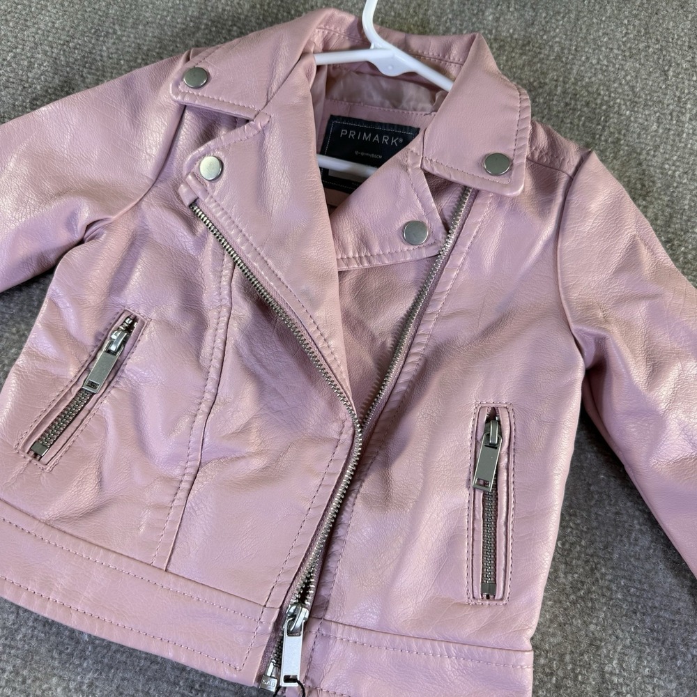 Primark Baby Girl Faux Leather Pastel Pink Moto Jacket Size 12-18 Months